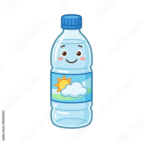 Isolated plastic bottle of mineral water with a clear blue cap containing fresh liquid