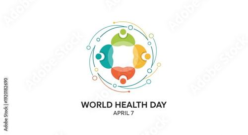 World health day logo with diverse people icons in a circle symbolizing global health unity and wellness on april 7