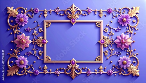 Cornice ornamentale lilla con motivi floreali in rilievo e dettagli perlacei