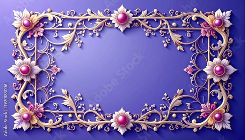 Cornice ornamentale lilla con motivi floreali in rilievo e dettagli perlacei