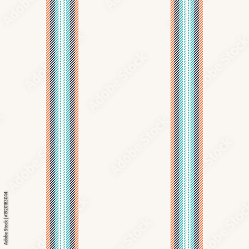 Silky seamless lines pattern, cloth fabric textile stripe. Wear vertical texture vector background in sea shell and cyan colors.