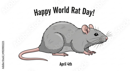 Happy world rat day on april 4th with cute gray rodent