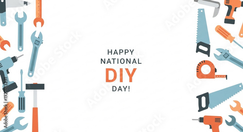Colorful diy tools and equipment for home improvement and repair on national diy day