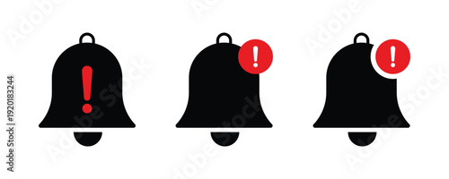 Emergency alert bell icon on circle background. Warning notification sign symbol vector.