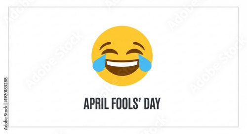 Laughing emoji on april fools' day with tears of joy on white background