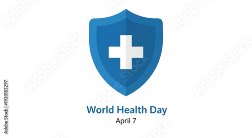 Blue shield with white cross symbolizing health and protection on world health day april 7 illustration