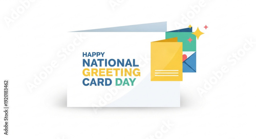 Happy national greeting card day colorful illustration with greeting cards and stars on white background