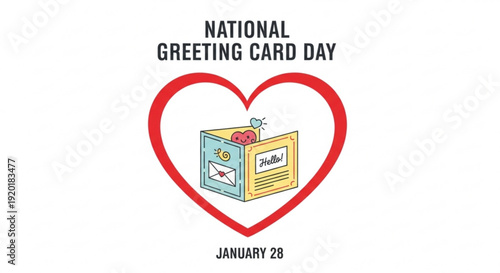 National greeting card day illustration with heart and cards on january 28