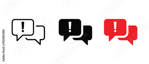 Exclamation mark chat icon. Warning speech bubble sign. Important message symbol vector.