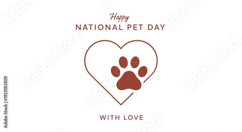 National pet day greeting with heart and paw print symbol
