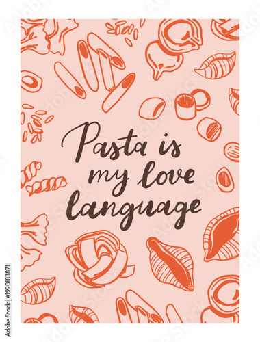 Whimsical doodles of pasta club. Vintage icons with la dolce vita aesthetic in crayon and sketch style. Trendy art for menus and restaurant poster. Outline quirky vector illustration