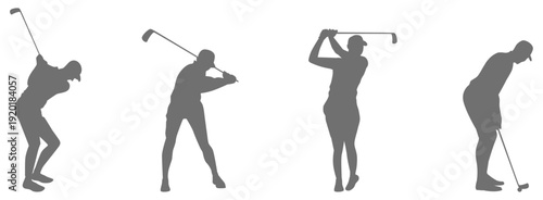 Golf player swing silhouette collection