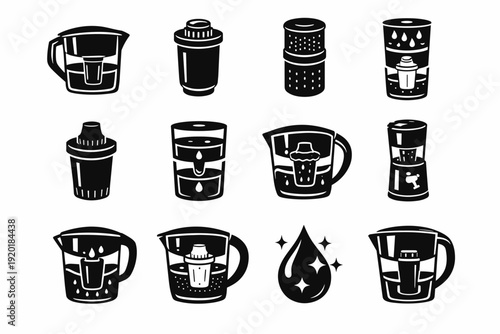 Chamber generation charcoal cartridge image unit filter water simple filtration jug icon