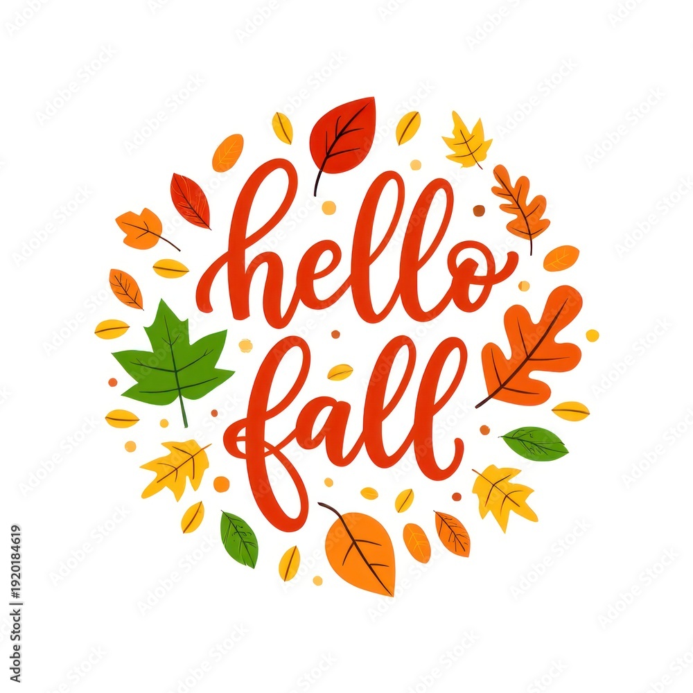 Obraz premium a seasonal typography poster featuring the calligraphic hand-lettering hello fall
