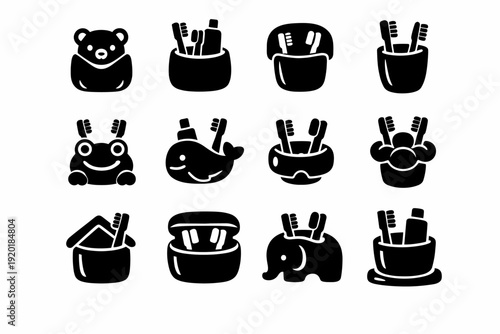 Icon form child edge structure hygiene item toothbrush accessory safe vector design