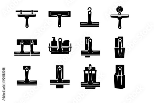 Bathroom window hanging easy generation cleaner simple vector feature tidy squeegee icon