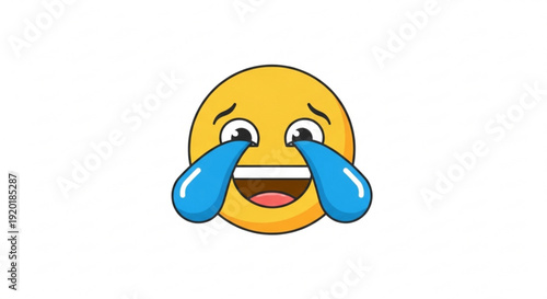 Laughing crying emoji face with tears of joy on white background expressing hilarious comedy and amusement