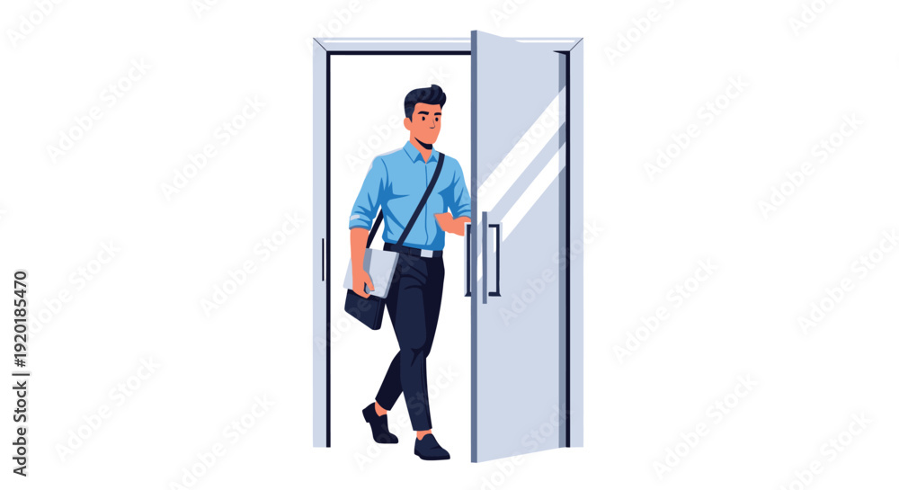 Fototapeta premium Businessman Entering Office Door Illustration