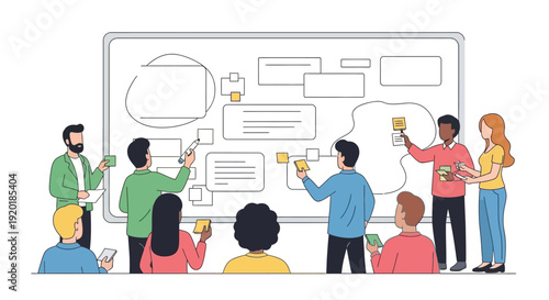 Team Brainstorming at Whiteboard Illustration