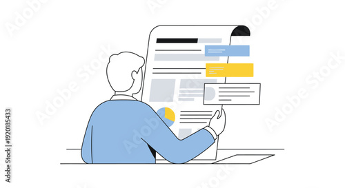 Man Reviewing Online Articles Illustration