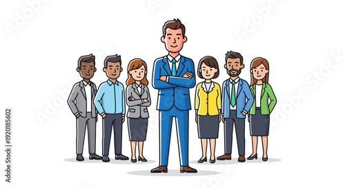 Corporate Team with Confident Leader Illustration