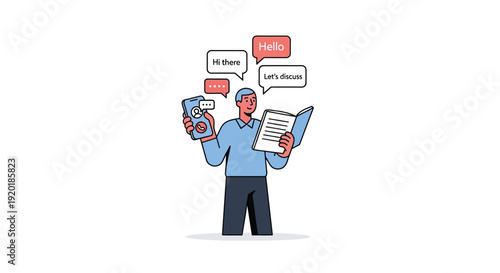 Man Using Chatbot on Smartphone Illustration