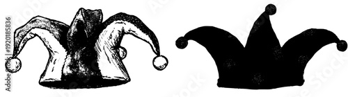 Whimsical Jester Hat: A vibrant and colorful paper mache jester hat with three pom poms.