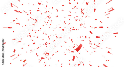 Red confetti pieces scattered on a white background, creating a festive and celebratory atmosphere. The confetti appears dynamic and lively.