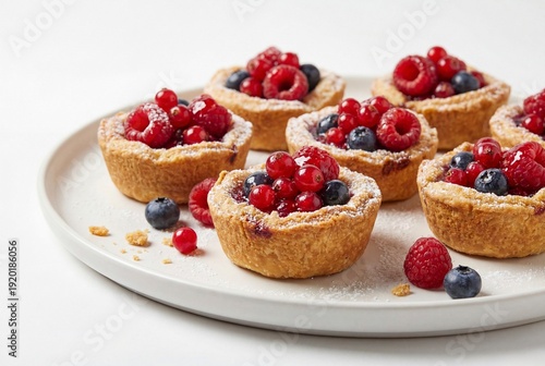 Wallpaper Mural Berry tartlets with raspberries and blueberries on white plate Torontodigital.ca