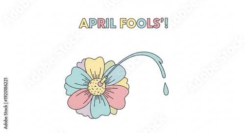 Colorful flower with petals in pink blue and yellow wilting with a single tear drop april fools' day concept