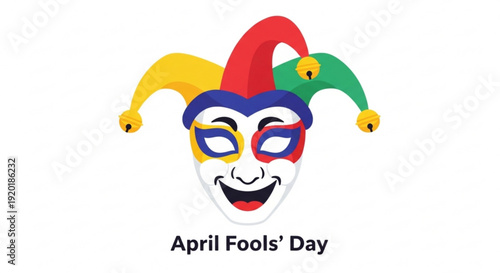 Colorful jester's mask with multicolored hat on april fools' day celebration