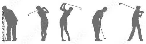 Golf player swing silhouette collection