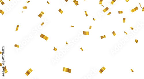 Golden confetti floats against a white background, creating a festive and celebratory atmosphere. The scene conveys joy and excitement.