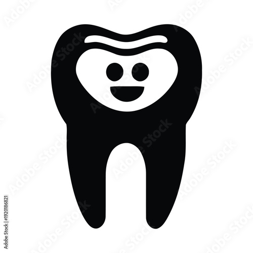 Black funny  single healthy tooth silhouette vector illustration on white background