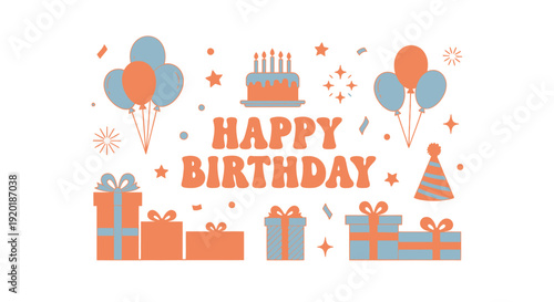 Festive Birthday Celebration with Balloons, Gifts, and Cake