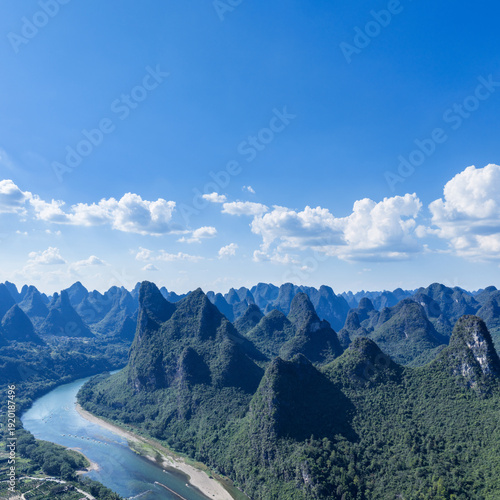 Wallpaper Mural Aerial View of Guilin Karst Mountains and Li River Torontodigital.ca