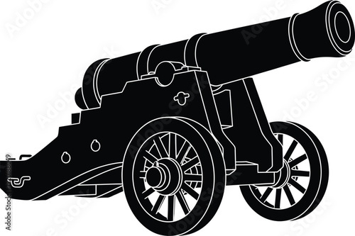 Old vintage cannon with wheels vector illustration