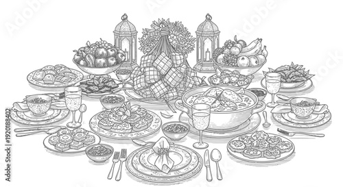 Detailed Illustration of Formal Dinner Setting.