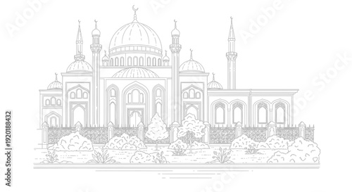 Detailed Architectural Drawing of Mosque Building.
