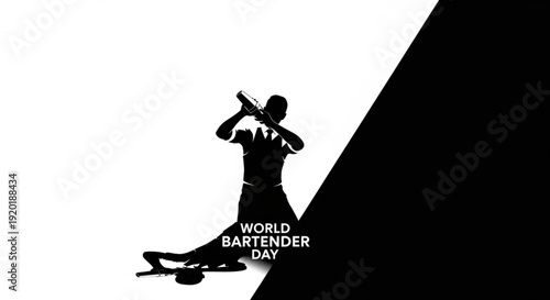 Bartender in dynamic pose celebrating world bartender day with cocktail shaker