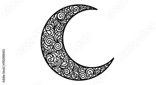 Ornate Crescent Moon with Floral Patterns.