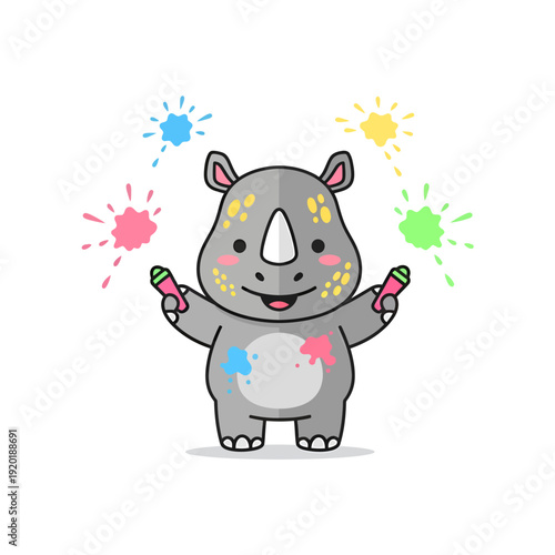 Cute Cartoon Koala Celebrating with Paint Splash Art