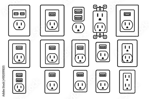 Insert modern outline form outlet icon wall usb vector neat geometry