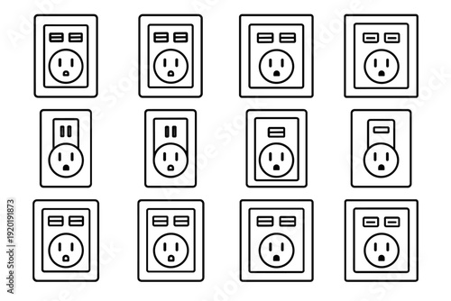 Silhouette outlet interface household utility form electrical icon vector usb charger clean