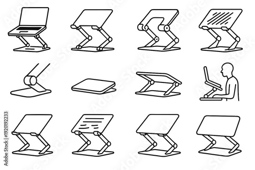 Compact adjustable aid base icon tilt surface riser laptop modern vector elevation