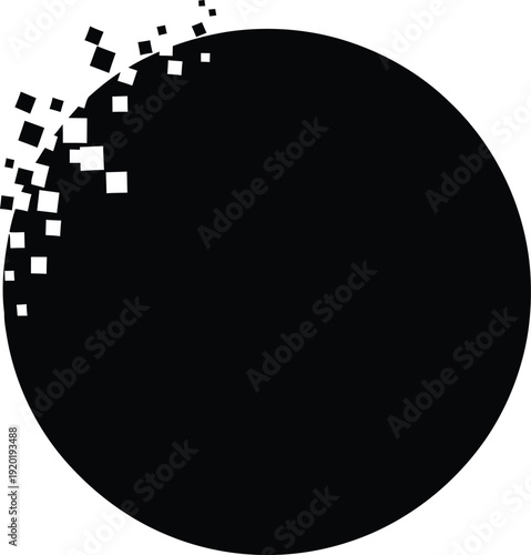 A pure black silhouette of a globe with a subtle pixelated or digitized edge on one side, conveying a digital or cyberspace theme, a clean white background