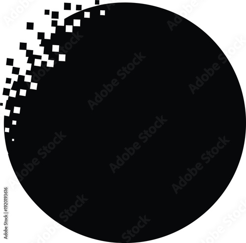 A pure black silhouette of a globe with a subtle pixelated or digitized edge on one side, conveying a digital or cyberspace theme, a clean white background