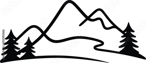 Mountain Landscape with Pine Trees Silhouette