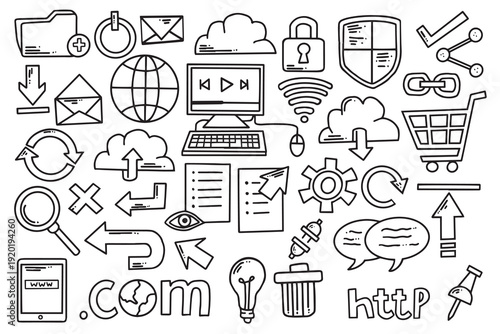 Hand Drawn Internet and Technology Icons Collection