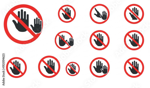 Do Not Touch Prohibition Hand Icon Vector Set Safety Warning